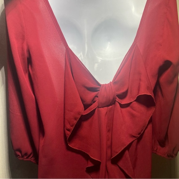 Red Long Sleeve Bow Back Blouse - Picture 3 of 3